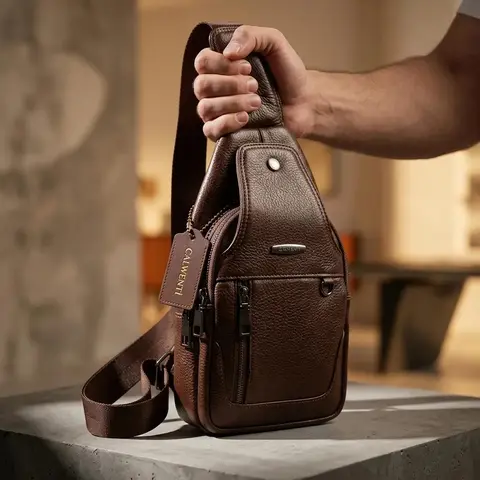 Çapraz Askılı Deri Göğüs Çantası